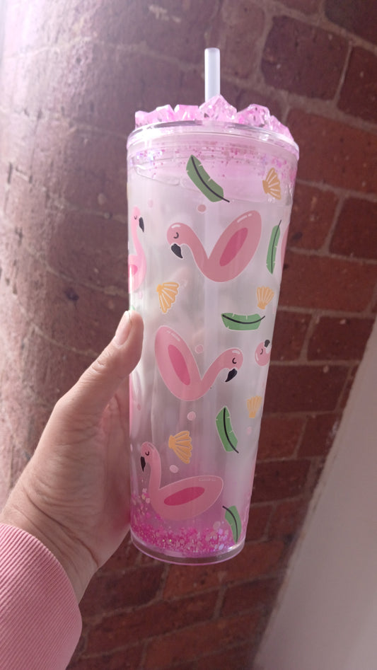 Pink Flamingo Glitter 24oz Snowglobe