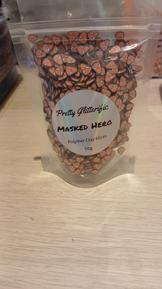 Masked hero polymer clay slices